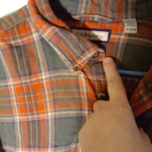 G.H. Bass & Co plaid flannel shirt Orange greenish brown xl mens